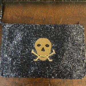Moyna couture skull and crossbones beaded clutch
